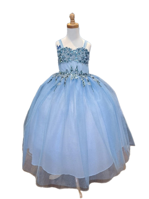Little Girls Light Blue Embroidered Sweetheart Neckline Flower Girl Dress 2-6 - SophiasStyle.com